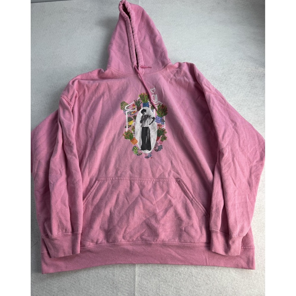 Harry Styles Hoodie Adults 2XL Pink Floral Graphic Pullover Fleece Sweatshirt